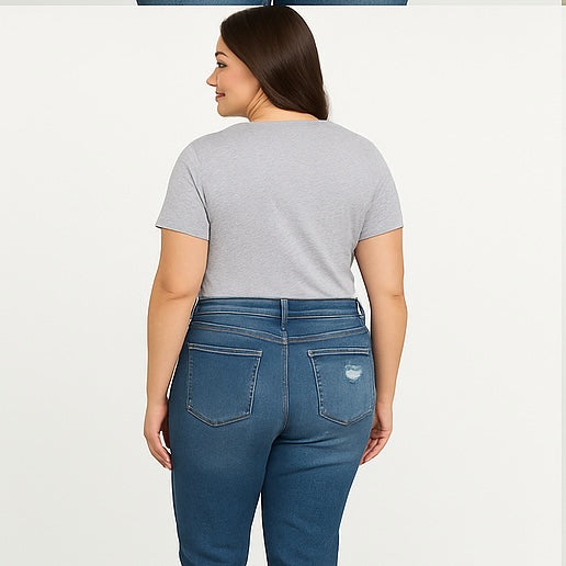Plus Size Distressed Boyfriend Jeans – Mid Wash