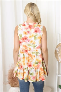 Peplum Floral Tiered Sleeveless Cotton Blouse – S to XL