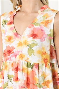 Peplum Floral Tiered Sleeveless Cotton Blouse – S to XL
