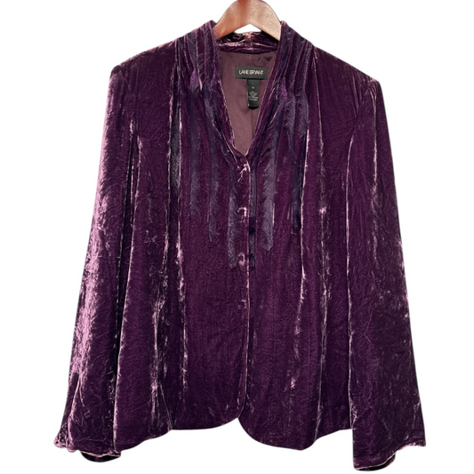 Lane Bryant Purple Velvet Blazer Jacket Size 20 Silk Blend Crushed Look Holiday