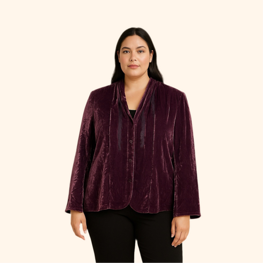 Lane Bryant Purple Velvet Blazer Jacket Size 20 Silk Blend Crushed Look Holiday