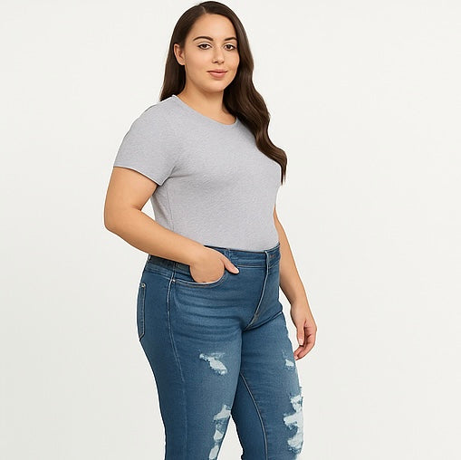 Plus Size Distressed Boyfriend Jeans – Mid Wash
