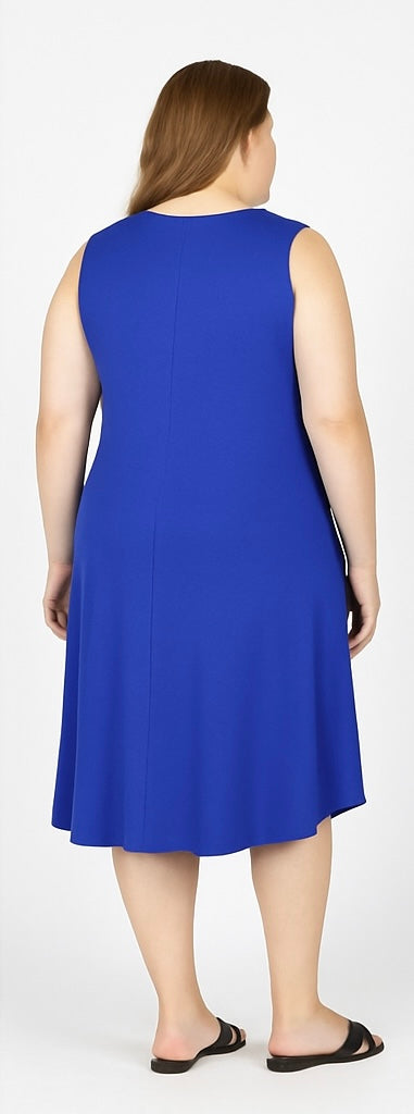 Royal Blue Sleeveless Midi Dress with Pockets | Flowy Summer A-Line Dress |